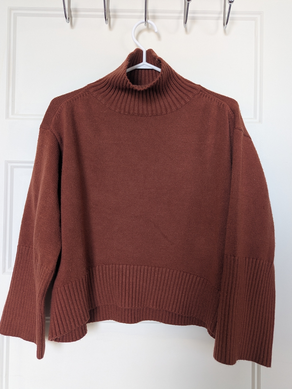Turtleneck Rib-Hem Sweater in Rust - Picture 2 of 5